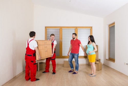 Office relocation with desks and equipment ready for transport