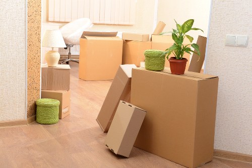 Packed household boxes prepared by Watford moving professionals